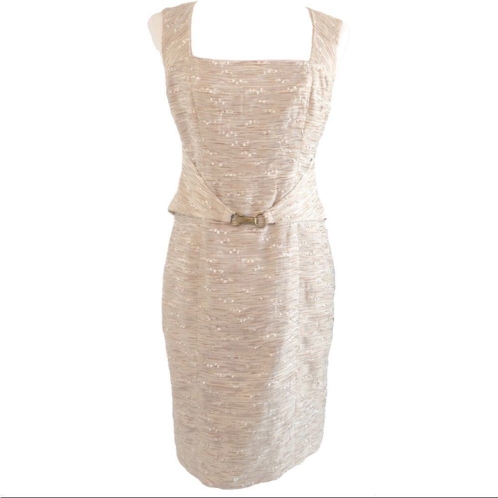 Aysha NY Taupe Textured Belted Sleeveless Dress